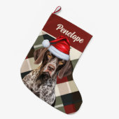Niedlicher Kurzzeiger-Hund Deep Red Kariert Custom Großer Weihnachtsstrumpf (Vorderansicht (hängend))