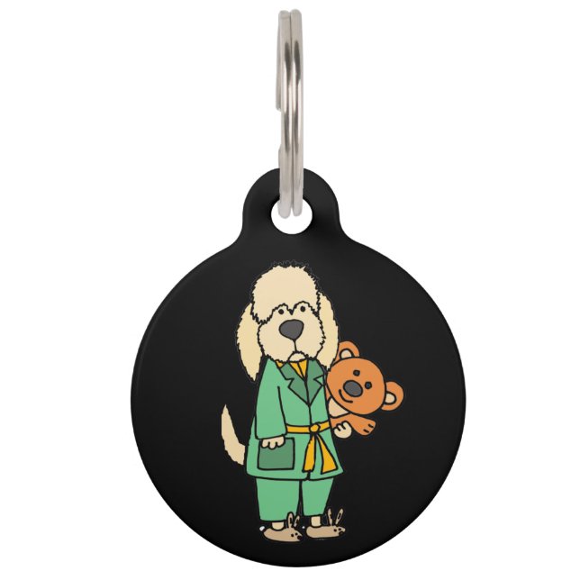 Niedlicher Labradoodle Hund mit Teddy Bear Cartoon Haustiermarke (Vorderseite)