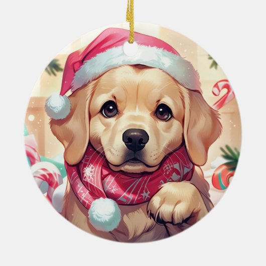 Niedlicher Labrador Retriever mit pastellfarbenem  Keramik Ornament (Hinten)