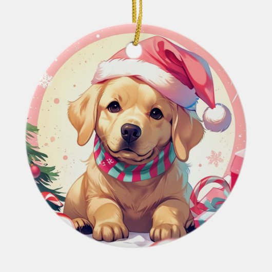 Niedlicher Labrador Retriever mit pastellfarbenem  Keramik Ornament (Vorne)