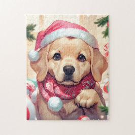Niedlicher Labrador Retriever mit pastellfarbenem  Puzzle