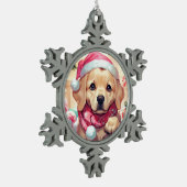 Niedlicher Labrador Retriever mit pastellfarbenem  Schneeflocken Zinn-Ornament (Links)