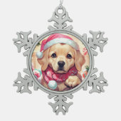 Niedlicher Labrador Retriever mit pastellfarbenem  Schneeflocken Zinn-Ornament (Vorderseite)