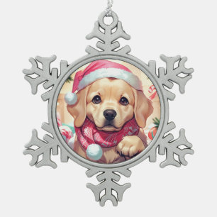 Niedlicher Labrador Retriever mit pastellfarbenem Schneeflocken Zinn-Ornament