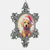 Niedlicher Labrador Retriever mit pastellfarbenem Schneeflocken Zinn-Ornament (Links)