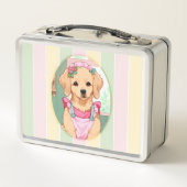 Niedlicher Labrador Retriever Pastell Lines Cotatt Metall Brotdose (Rückseite)