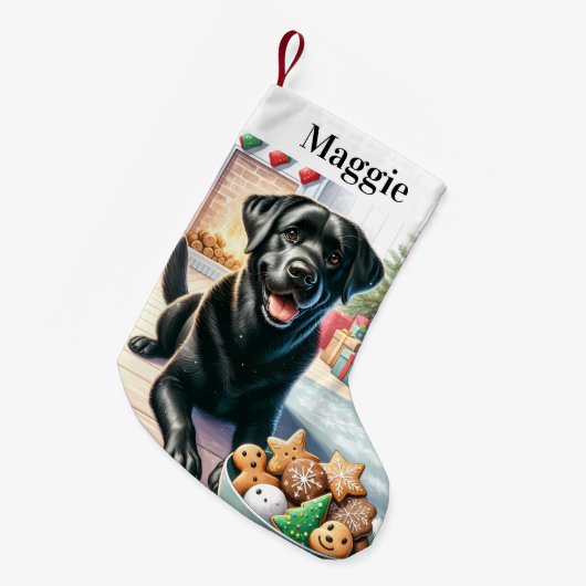 Niedlicher Labrador Retriever Santa Cookies Dog Lo Kleiner Weihnachtsstrumpf (Vorderansicht (hängend))