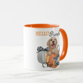 Niedlicher Labrador Welpe Dog Gray Orange Kariert Tasse (VorderseiteRechts)