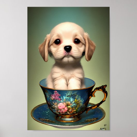 Niedlicher Labrador Welpe in einem Teacup Poster (Vorne)