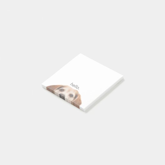 Niedlicher lächelnder Beagle mit Hallo Quote Post- Post-it Klebezettel (angewinkelt)