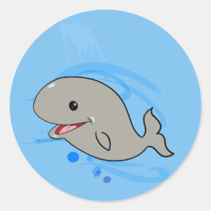 Niedlicher, lächelnder Cartoon Whale Runder Aufkleber