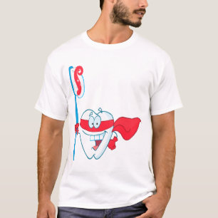 Niedlicher Lächelnder Superheldenstand mit Zahnbür T-Shirt