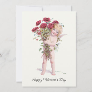 Niedlicher lächelnder Vintage-Valentins-Cupid mit  Feiertagskarte