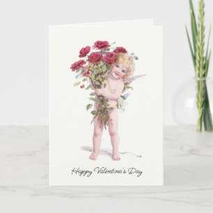 Niedlicher lächelnder Vintage-Valentins-Cupid mit  Feiertagskarte