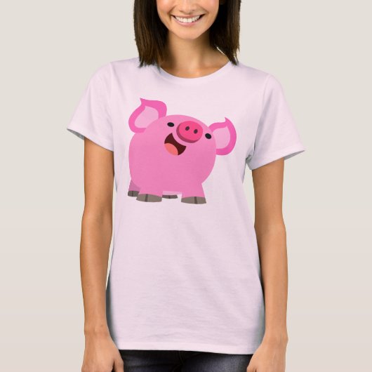 Niedlicher lachender Cartoon Schweineweibchen T - T-Shirt (Vorderseite)