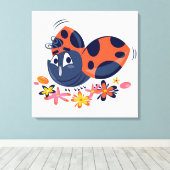 Niedlicher Lady Bug und Blume Canvas Print Leinwanddruck (Insitu (Holzboden))