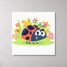 Niedlicher Lady Bug und Blume Canvas Print Leinwanddruck