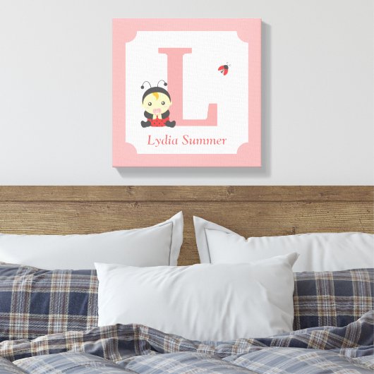 Niedlicher Ladybug Baby Girl Kinderzimmer Letter N Leinwanddruck (Insitu (Schlafzimmer))