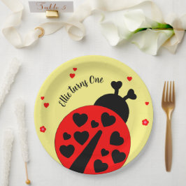 Niedlicher Ladybug mit Herzen Pappteller