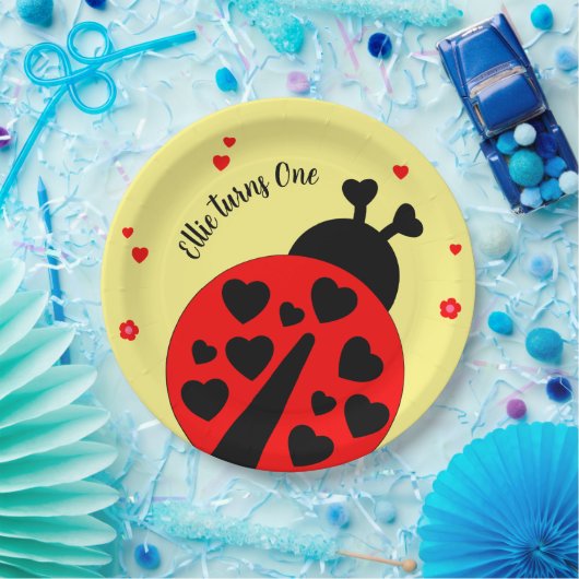 Niedlicher Ladybug mit Herzen Pappteller (Party)