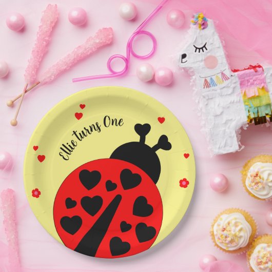 Niedlicher Ladybug mit Herzen Pappteller (Party)