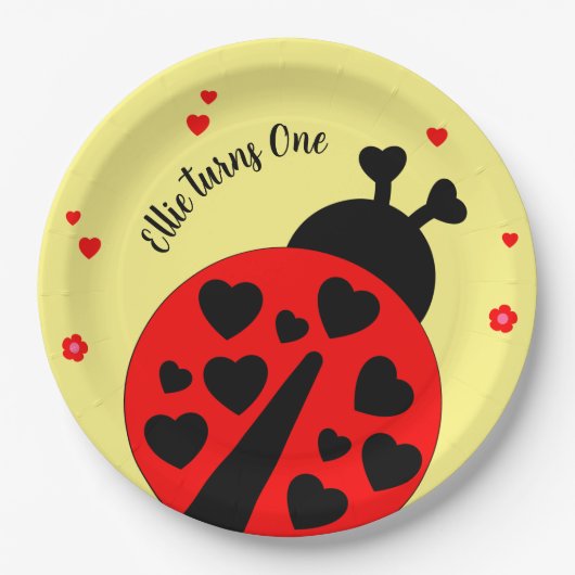 Niedlicher Ladybug mit Herzen Pappteller (Vorderseite)