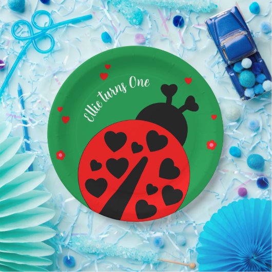 Niedlicher Ladybug mit Herzen Pappteller (Party)