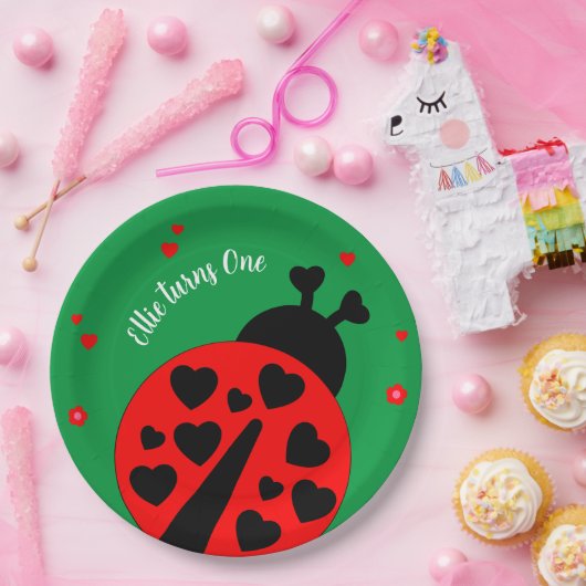 Niedlicher Ladybug mit Herzen Pappteller (Party)