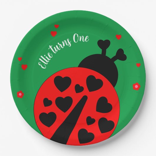Niedlicher Ladybug mit Herzen Pappteller (Vorderseite)