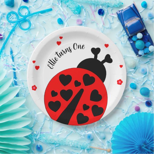 Niedlicher Ladybug mit Herzen Pappteller (Party)