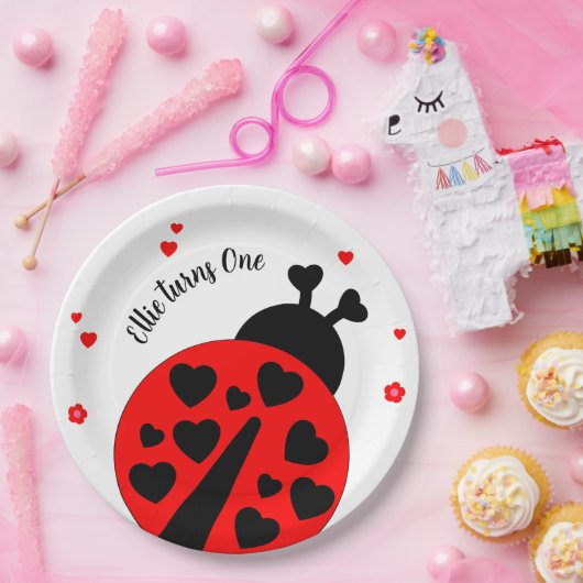 Niedlicher Ladybug mit Herzen Pappteller (Party)