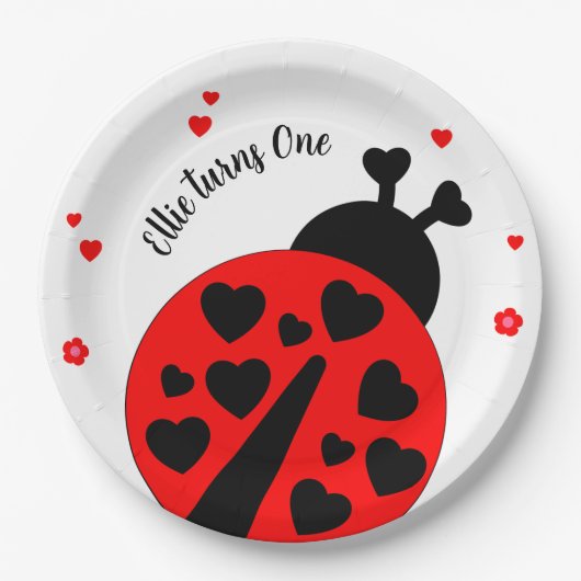 Niedlicher Ladybug mit Herzen Pappteller (Vorderseite)