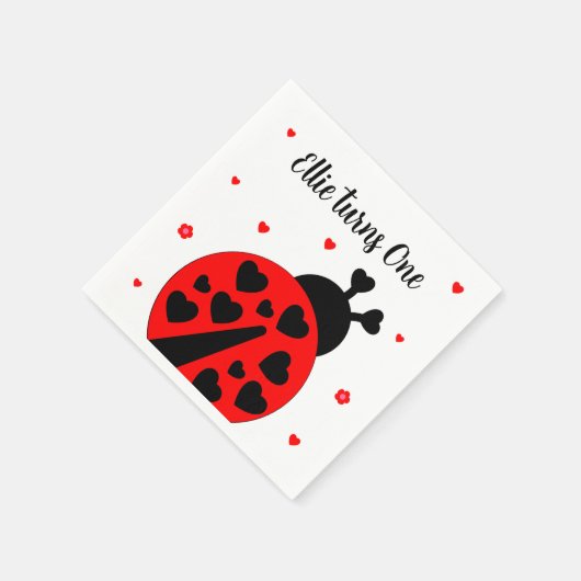 Niedlicher Ladybug mit Herzen Serviette (Ecke)