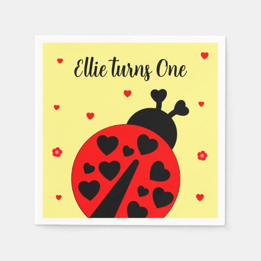 Niedlicher Ladybug mit Herzen Serviette (Vorderseite)