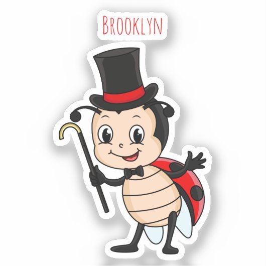 Niedlicher Ladybug mit Top Hut und Krawatte Cartoo Aufkleber (Vorderseite)