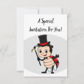 Niedlicher Ladybug mit Top Hut und Krawatte Cartoo Einladung (Rückseite)