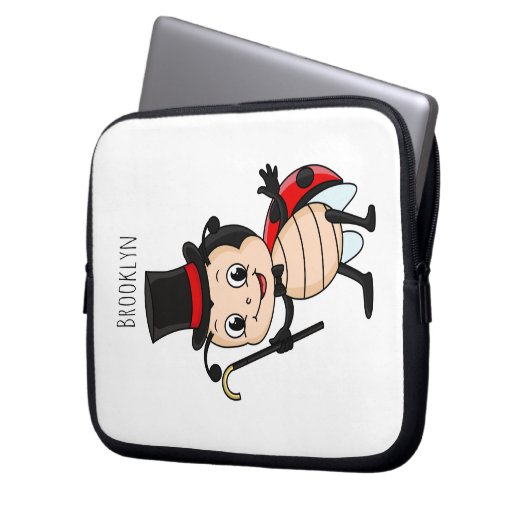 Niedlicher Ladybug mit Top Hut und Krawatte Cartoo Laptopschutzhülle (Vorderseite Links)