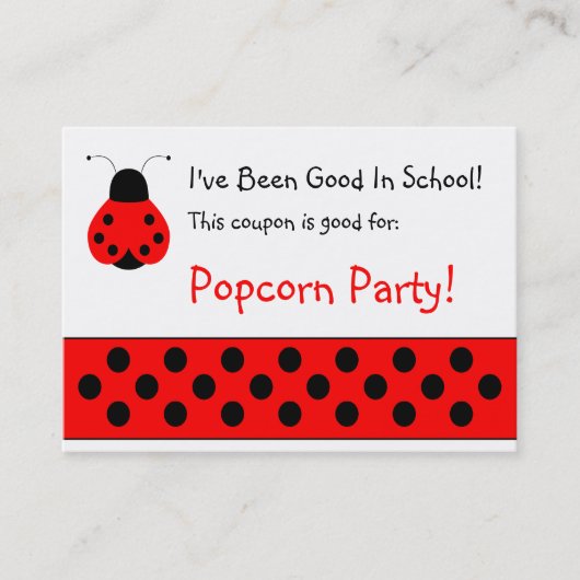 Niedlicher Ladybug-Schulcoupon Rabattkarte (Vorderseite)