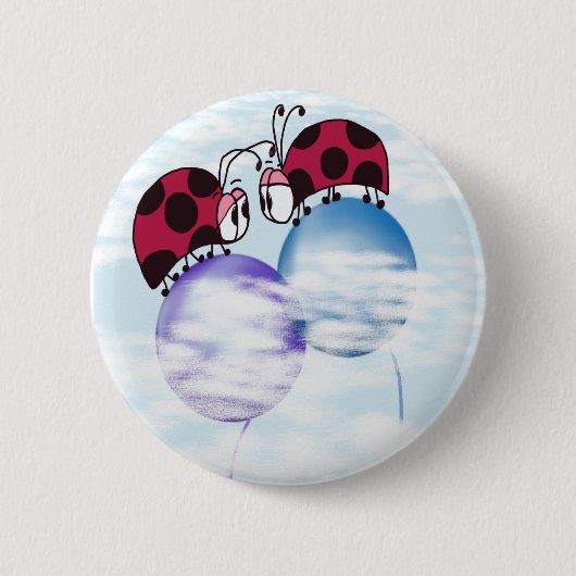 Niedlicher Ladybug und farbenfrohe Balloons Cartoo Button (Vorderseite)