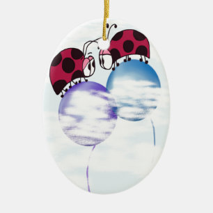 Niedlicher Ladybug und farbenfrohe Balloons Cartoo Keramikornament