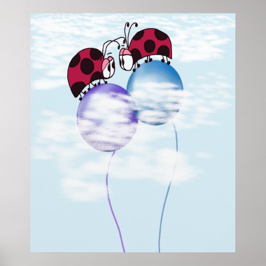 Niedlicher Ladybug und farbenfrohe Balloons Cartoo Poster (Vorne)