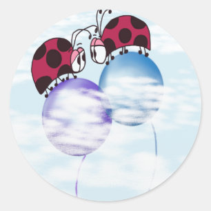Niedlicher Ladybug und farbenfrohe Balloons Cartoo Runder Aufkleber