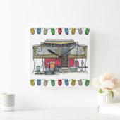 Niedlicher Lagerbewohner-Reise-Anhänger RV Quadratische Wanduhr (Zuhause)