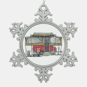 Niedlicher Lagerbewohner-Reise-Anhänger RV Schneeflocken Zinn-Ornament
