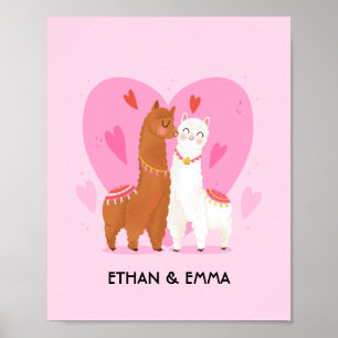 Niedlicher Lama Couple Personalisiert Valentinstag Poster
