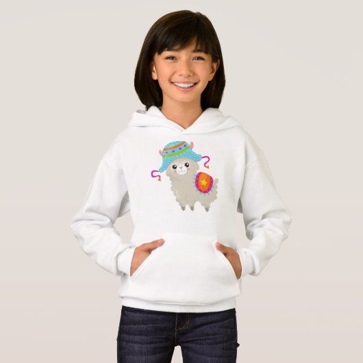 Niedlicher Lama, kleiner Llama, Alpaca, Lama mit H Hoodie (Vorne ganz)