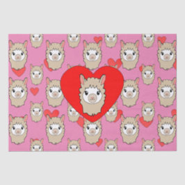 Niedlicher Lama-Kopf und rotes Herz rosa Hintergru Seidenpapier