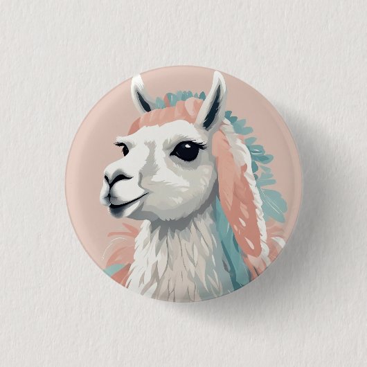 Niedlicher Lama mit farbenfroher Fresse auf dem Ko Button (Vorderseite)