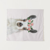 Niedlicher Lama mit Rose Blume Kronenrosa Wandteppich (Vorderseite (Horizontal))