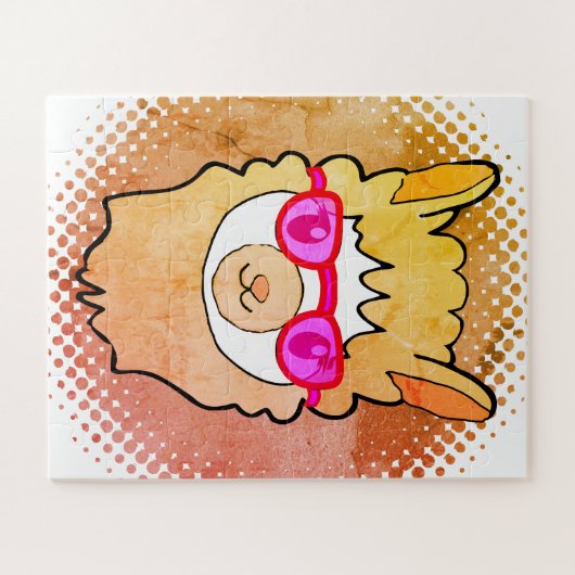Niedlicher Lama mit Zeichnend Brille Puzzle (Horizontal)